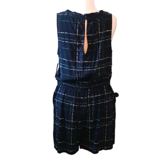 NEW Apt. 9 Navy Blue Textured Sleeveless‎ Plaid Romper Elastic Tie Waist Size XL - Picture 5 of 15